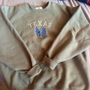 State of Mind Olive Crewneck Sweater with Texas Floral Design